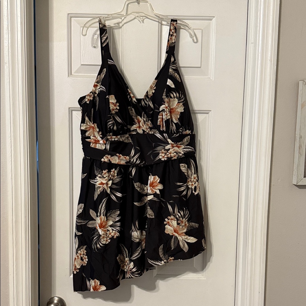 City Chic Black Floral One-Piece Swimsuit with skirt